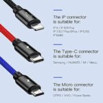 Baseus Three Primary Colors 3-in-1 USB Cable - Micro USB/iOS/Type-C Cable with Nylon Braid 3.5A (30 cm) - Image 2