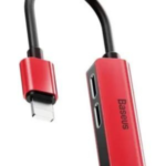 Baseus L52 3-in-1 iP Male to Dual iP+3.5mm Female Adapter Red