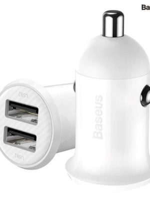 Untitled design (5) Baseus Grain Pro Car Charger 2-port USB car charger (5V/ 4.8A, Dual USB Port Auto Quick charger) White - Image 1