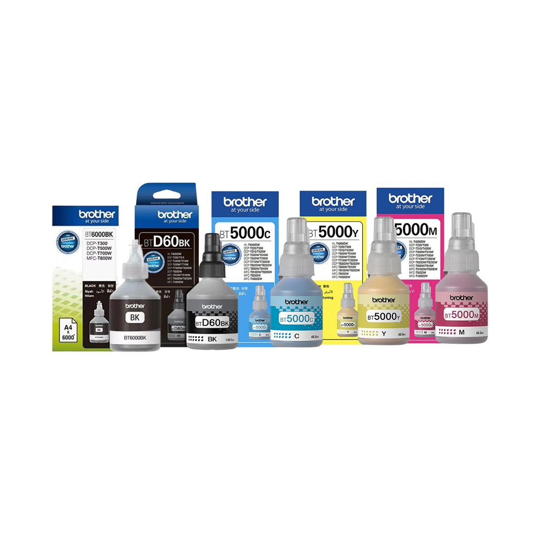 Brother-BT60BK-BT6000BK-BT5000C-BT5000M-BT5000Y-Ink-Bottles-Black-Cyan-Magenta-Yellow Brother BT60BK, BT6000BK, BT5000C, BT5000M, BT5000Y Ink Bottles – Black, Cyan, Magenta, Yellow - Image 1