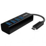 HC304A-Hub 4 in1-USB C3.1 with USB Cable-4 Ports-12 cm Plug & Play-Black